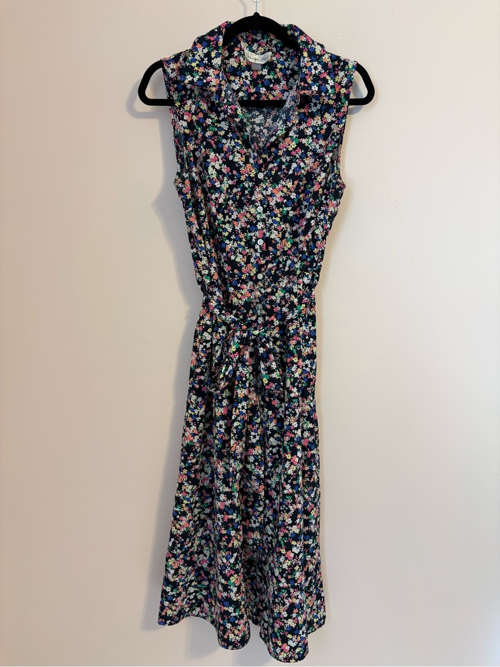 Harper Black Floral Collared Sleeveless Midi Dress